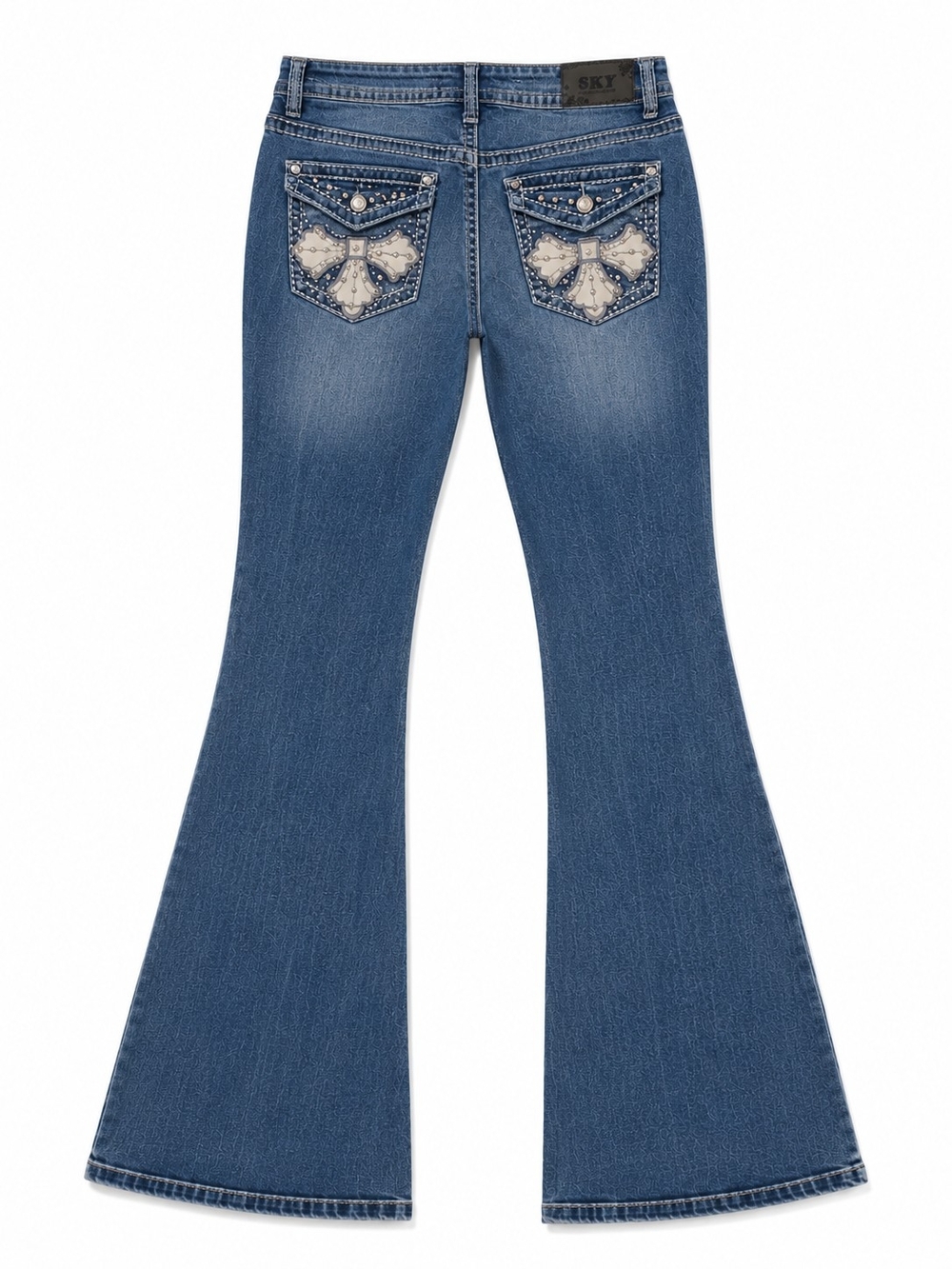 Sky Blue Flare Jeans with Embellished Back Pockets Size 11 Juniors - Picture 3 of 8